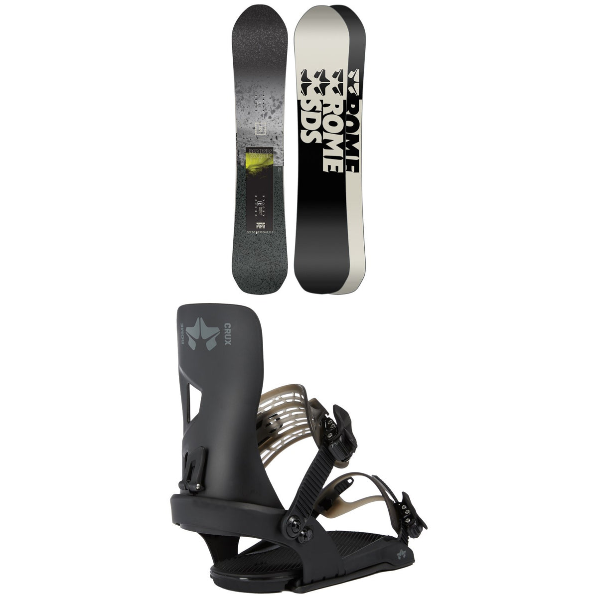 Rome Warden Snowboard + Rome Crux SE Snowboard Bindings