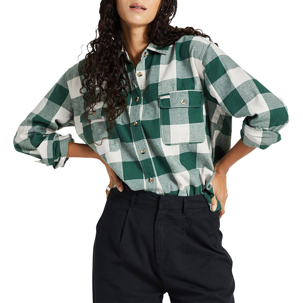 Brixton Bowery Boyfriend Long-Sleeve Flannel - Women's Pine Neddle/Beige