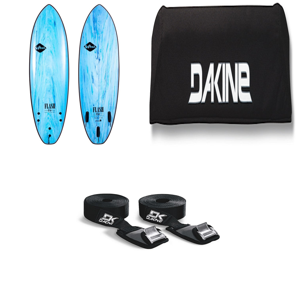 Softech Flash Eric Geiselman FCS II 5'0" Surfboard + Dakine 18" Aero Rack Pads - Set of 2 + Dakine Baja 12' Tie Down Straps - Set of 2