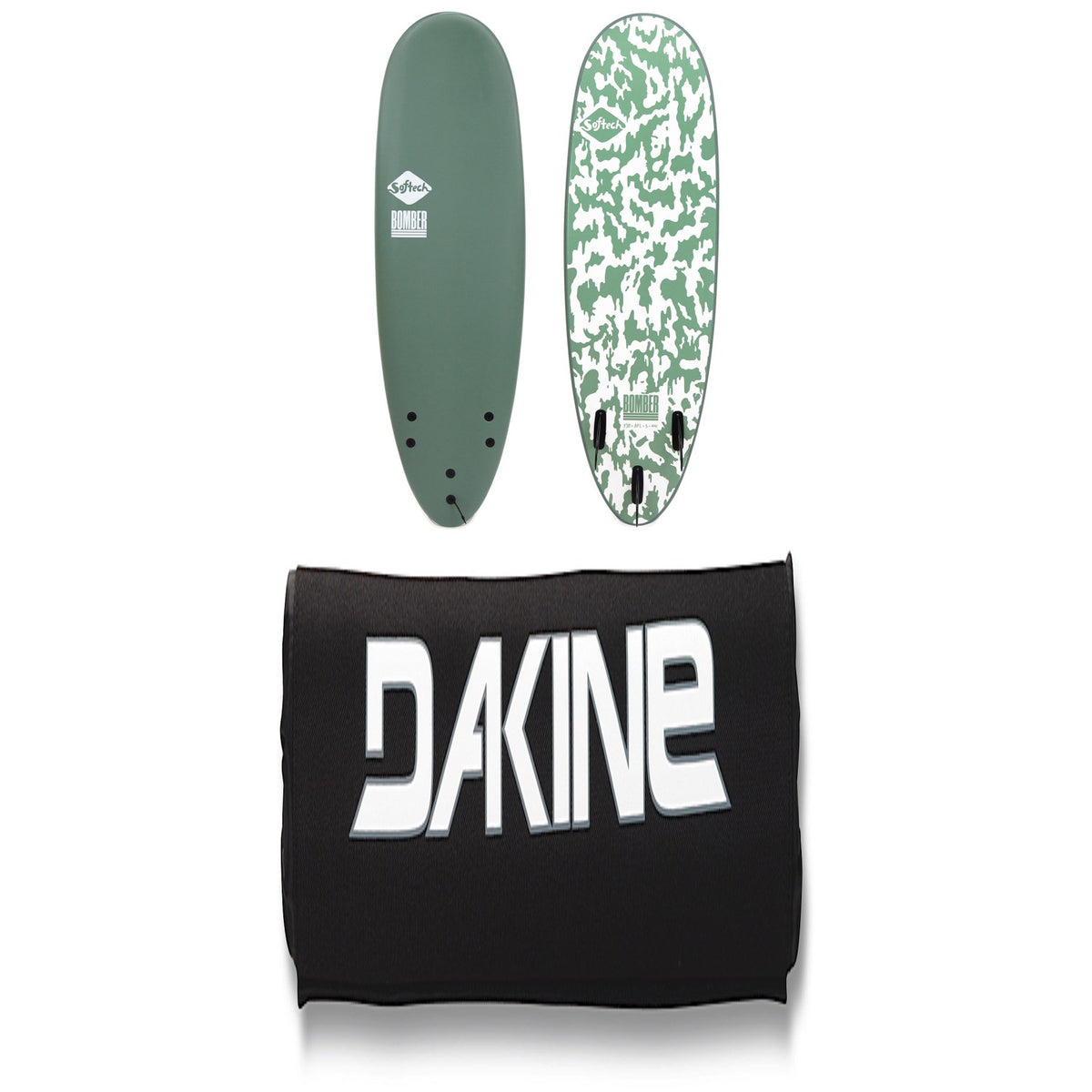 Softech Bomber FCS II 6'4" Surfboard + Dakine 18" Rack Pads - Set of 2
