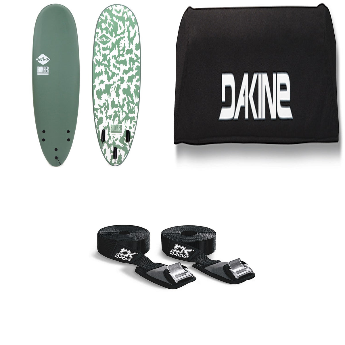 Softech Bomber FCS II 6'4" Surfboard + Dakine 18" Aero Rack Pads - Set of 2 + Dakine Baja 12' Tie Down Straps - Set of 2