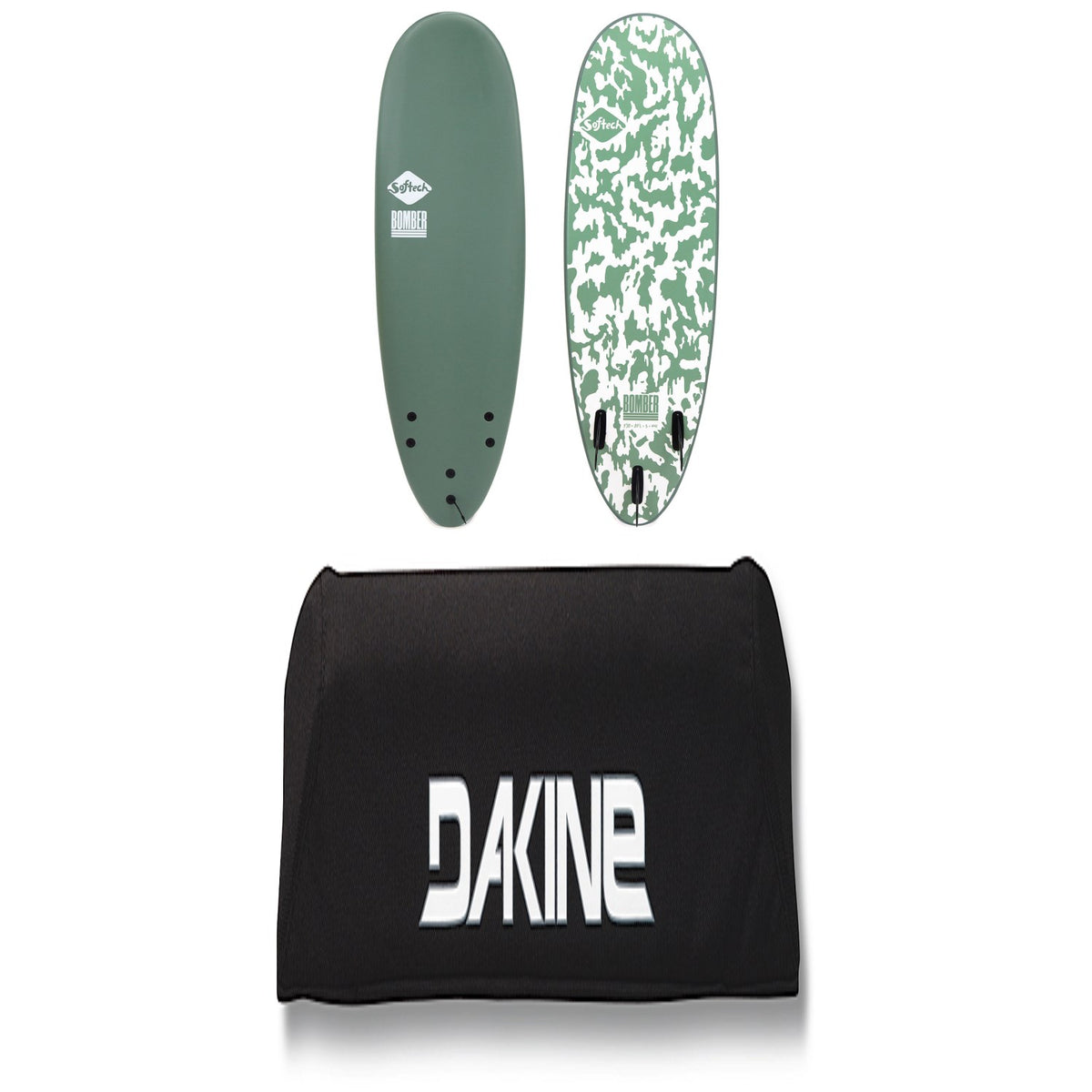 Softech Bomber FCS II 6'4" Surfboard + Dakine 18" Aero Rack Pads - Set of 2