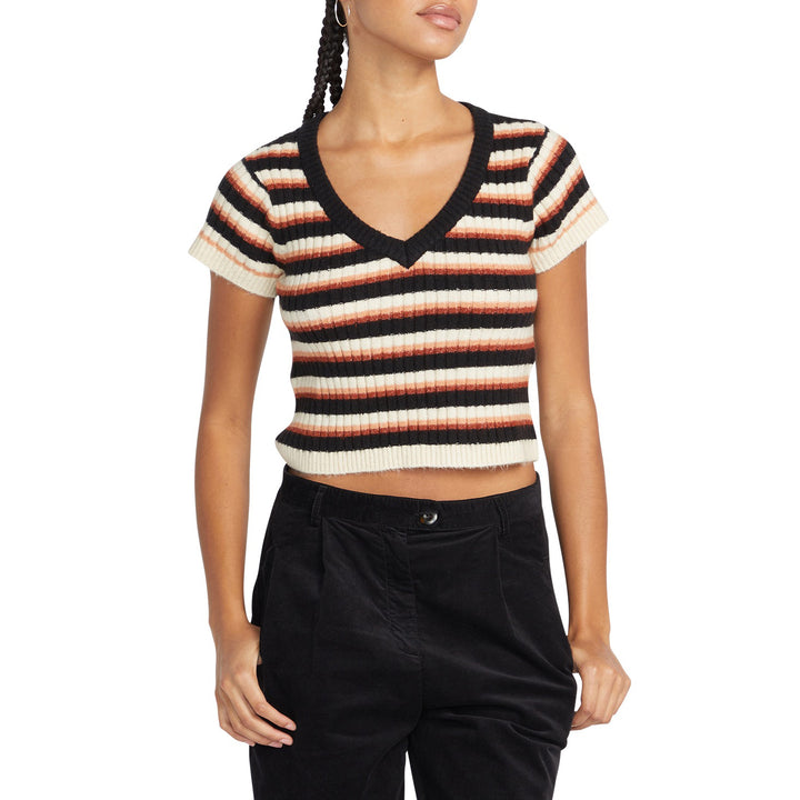 Volcom Cheeky Bird Short-Sleeve Sweater - Women's Black Combo