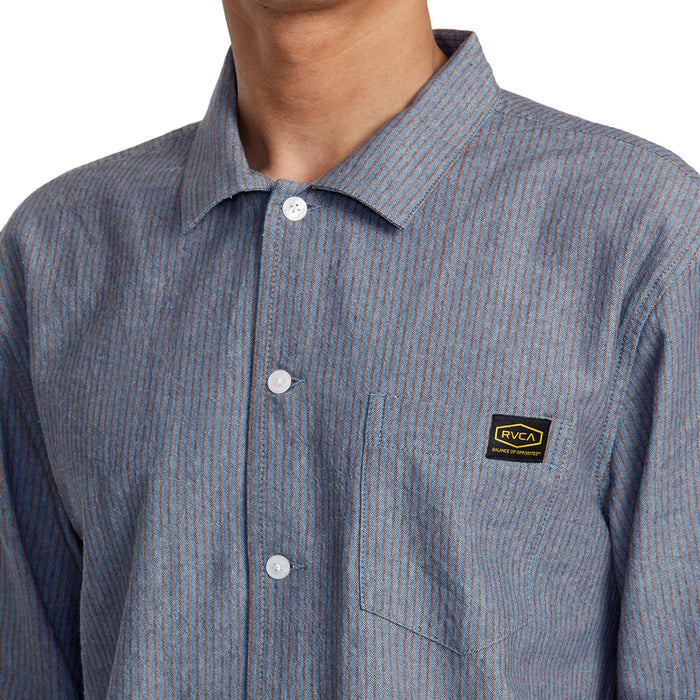 RVCA Dayshift Stripe II Long-Sleeve Shirt - Men's Red Earth