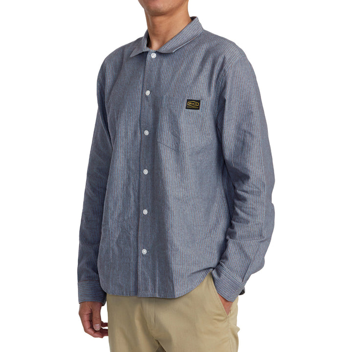 RVCA Dayshift Stripe II Long-Sleeve Shirt - Men's Red Earth