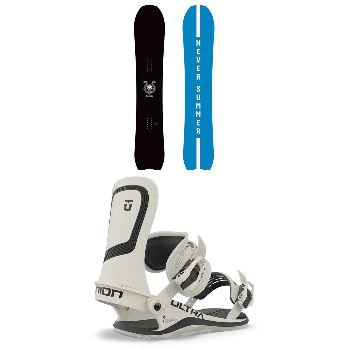 Never Summer Valhalla Snowboard + Union Ultra Snowboard Bindings 2024