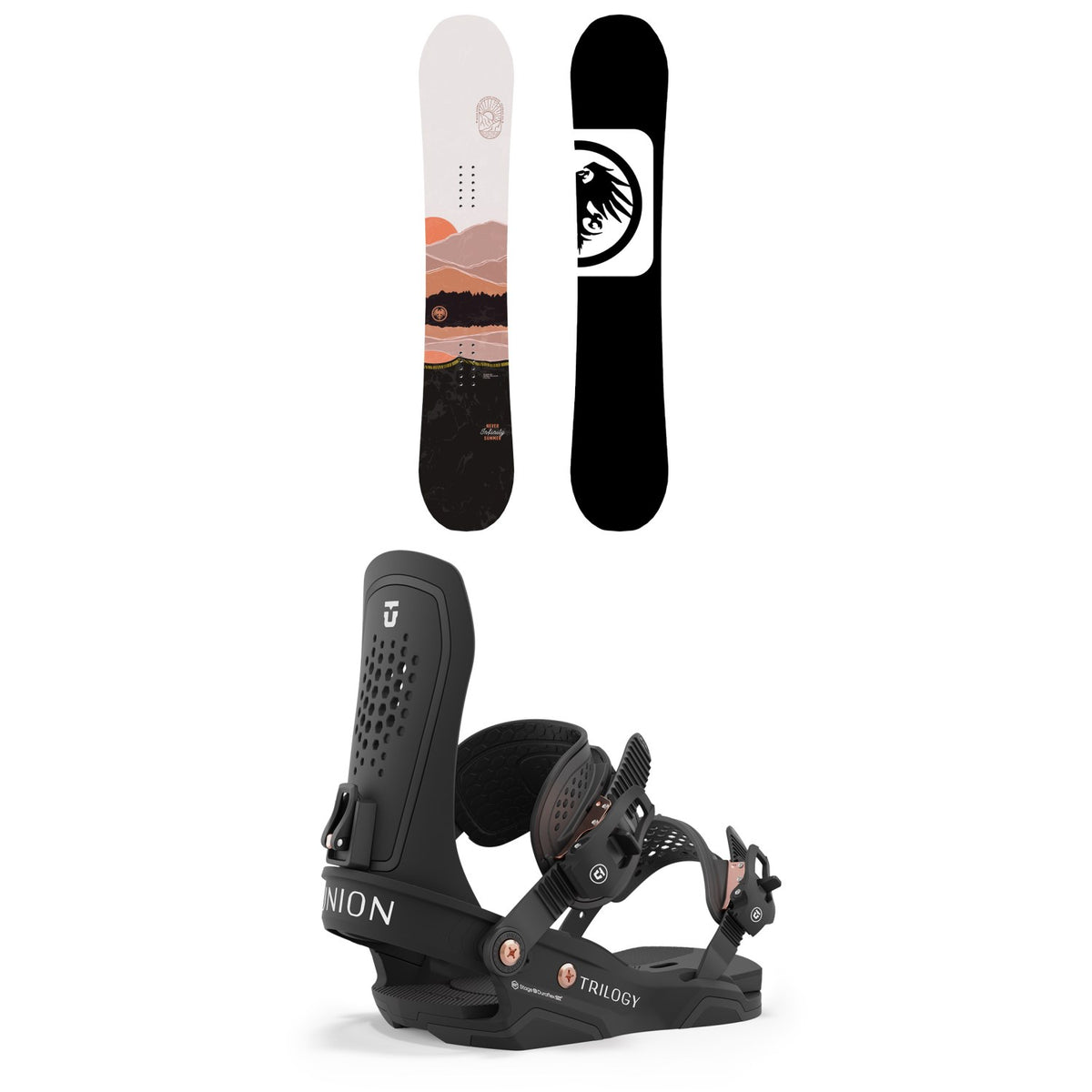 Never Summer Infinity Snowboard + Union Trilogy Snowboard Bindings - Women's 2024
