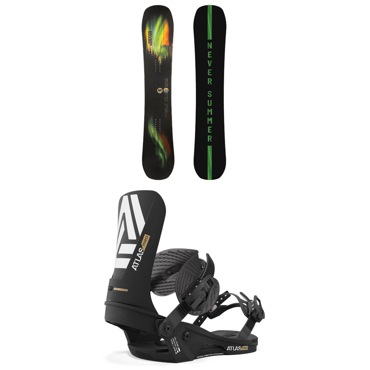 Never Summer Proto FR Snowboard + Union Atlas Pro Snowboard Bindings 2024