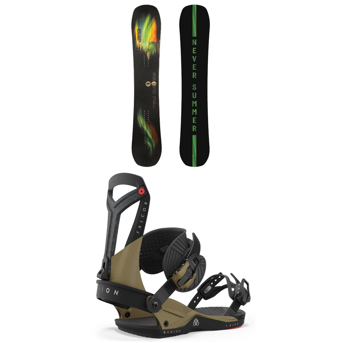 Never Summer Proto FR Snowboard + Union Falcor Snowboard Bindings 2024