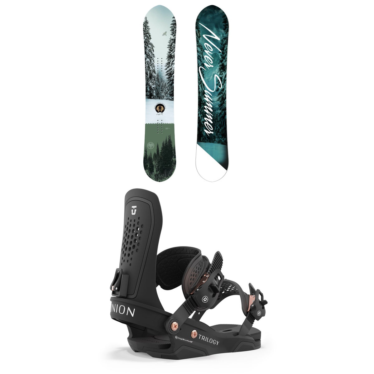 Never Summer Lady FR Snowboard + Union Trilogy Snowboard Bindings - Women's 2024