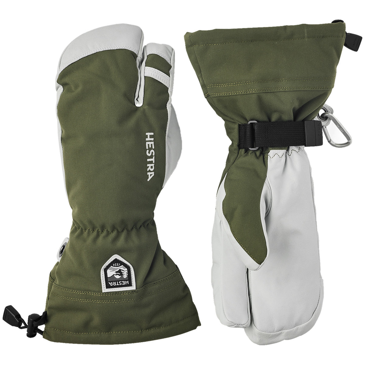 Hestra Army Leather Heli Ski 3-Finger Mittens Olive