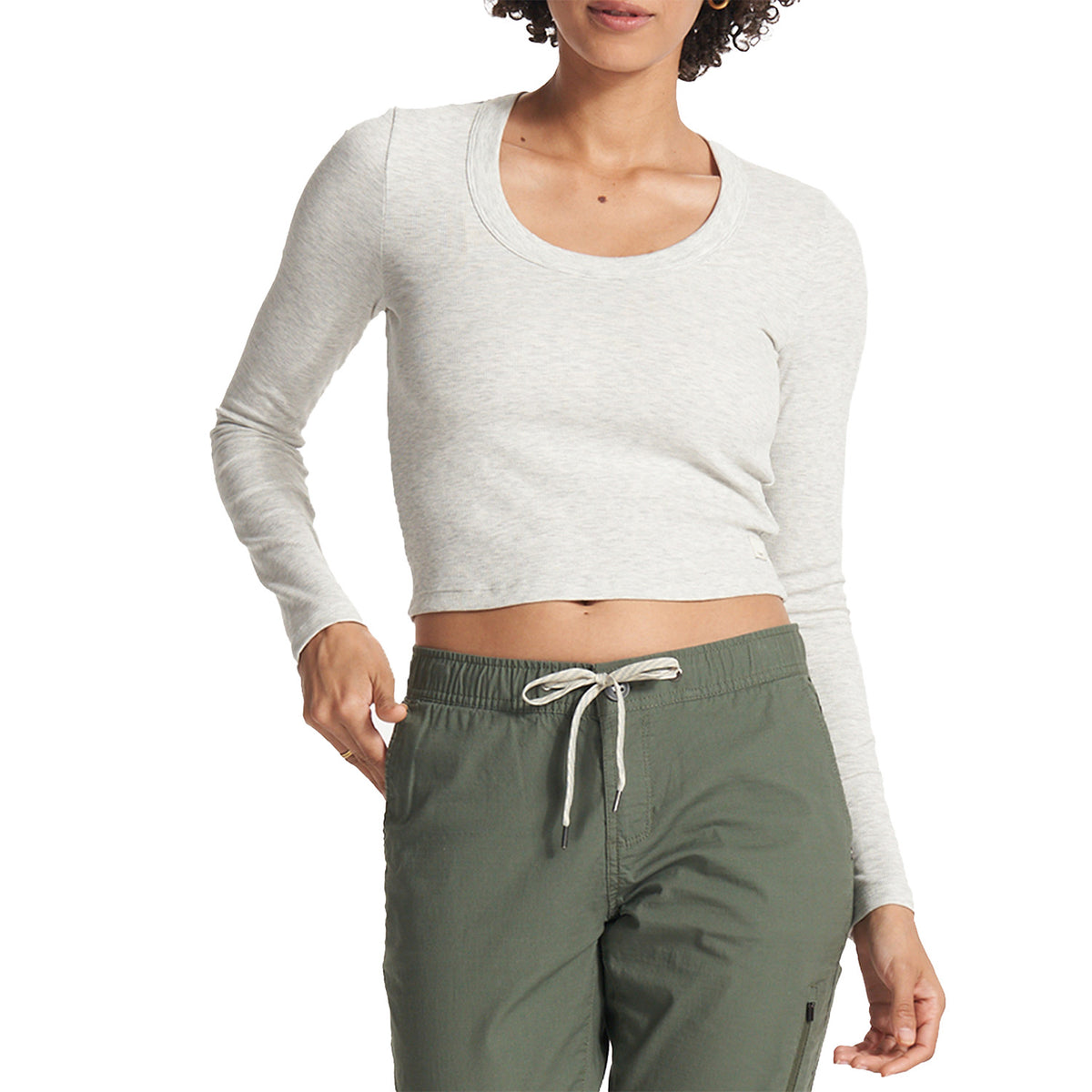 Vuori Long-Sleeve Pose Scoop T-Shirt - Women's White Heather Grey
