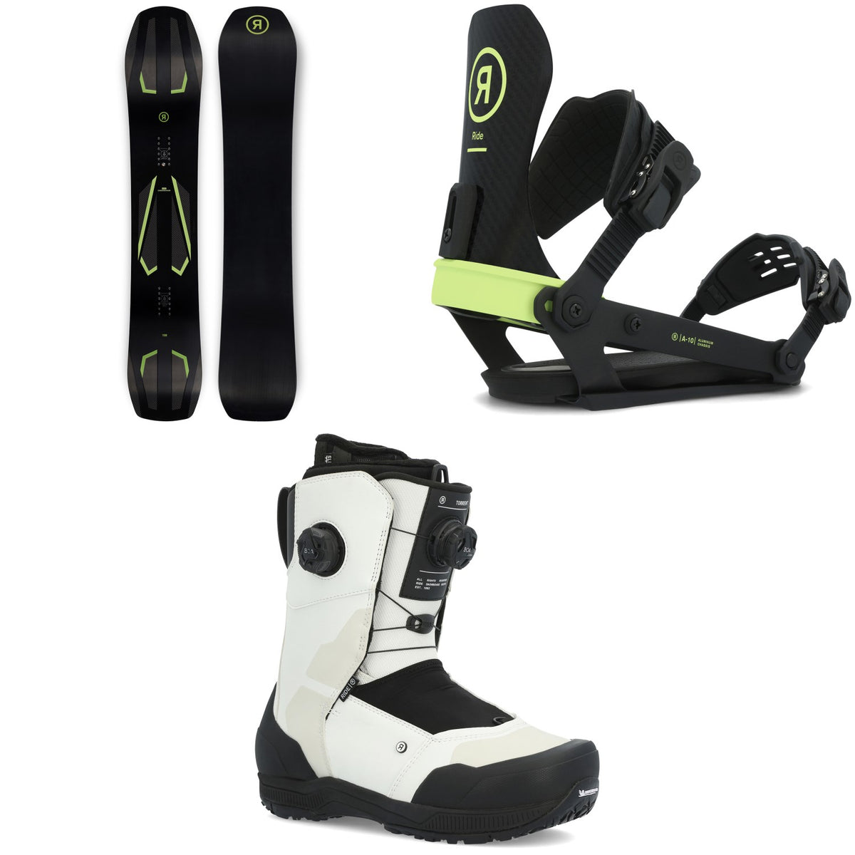 Ride Commissioner Snowboard + A-10 Snowboard Bindings + Torrent Snowboard Boots 2024