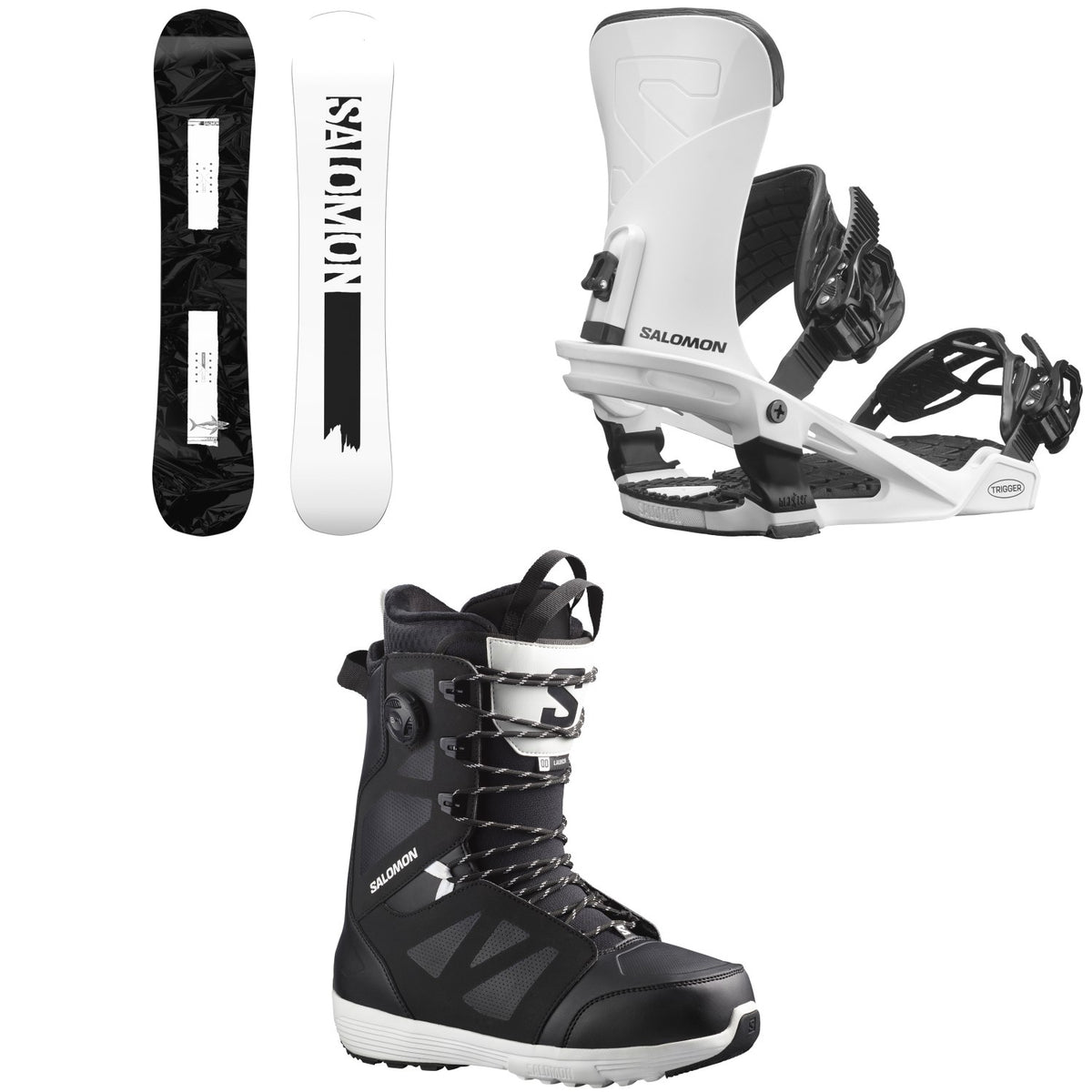 Salomon Craft Snowboard + Trigger Snowboard Bindings + Launch Lace SJ Boa Snowboard Boots 2024