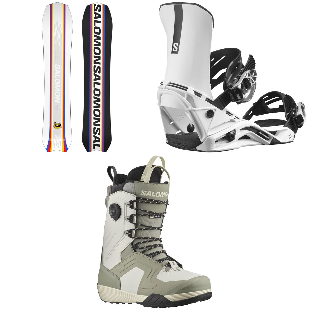 Salomon Dancehaul Snowboard + District Snowboard Bindings + Dialogue Lace SJ Boa Snowboard Boots 2024