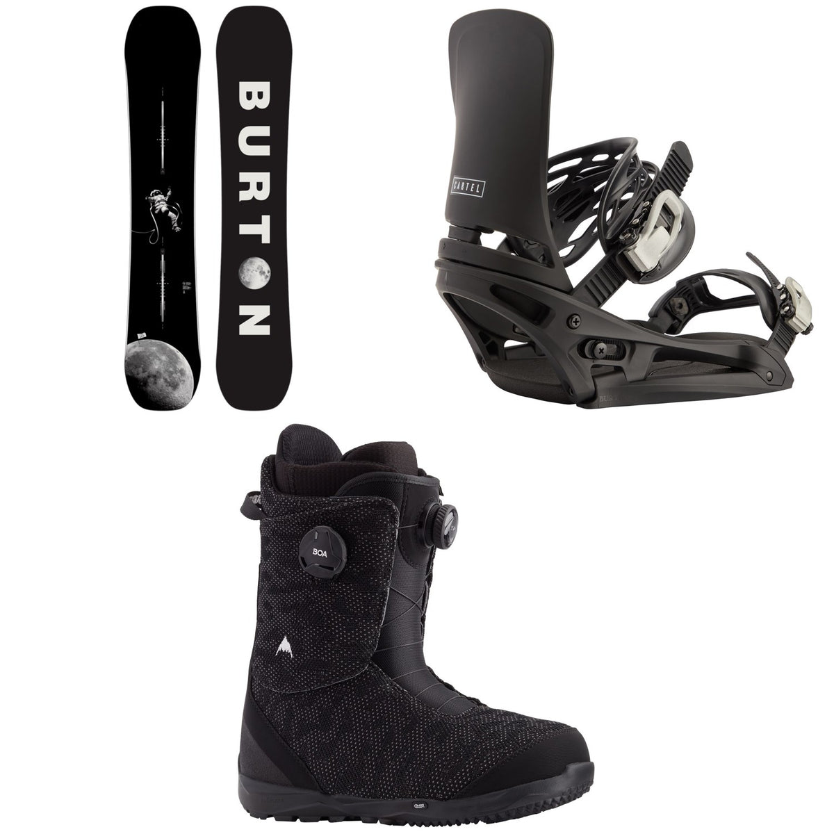 Burton Process Snowboard + Cartel EST Snowboard Bindings + Swath Boa Snowboard Boots 2024