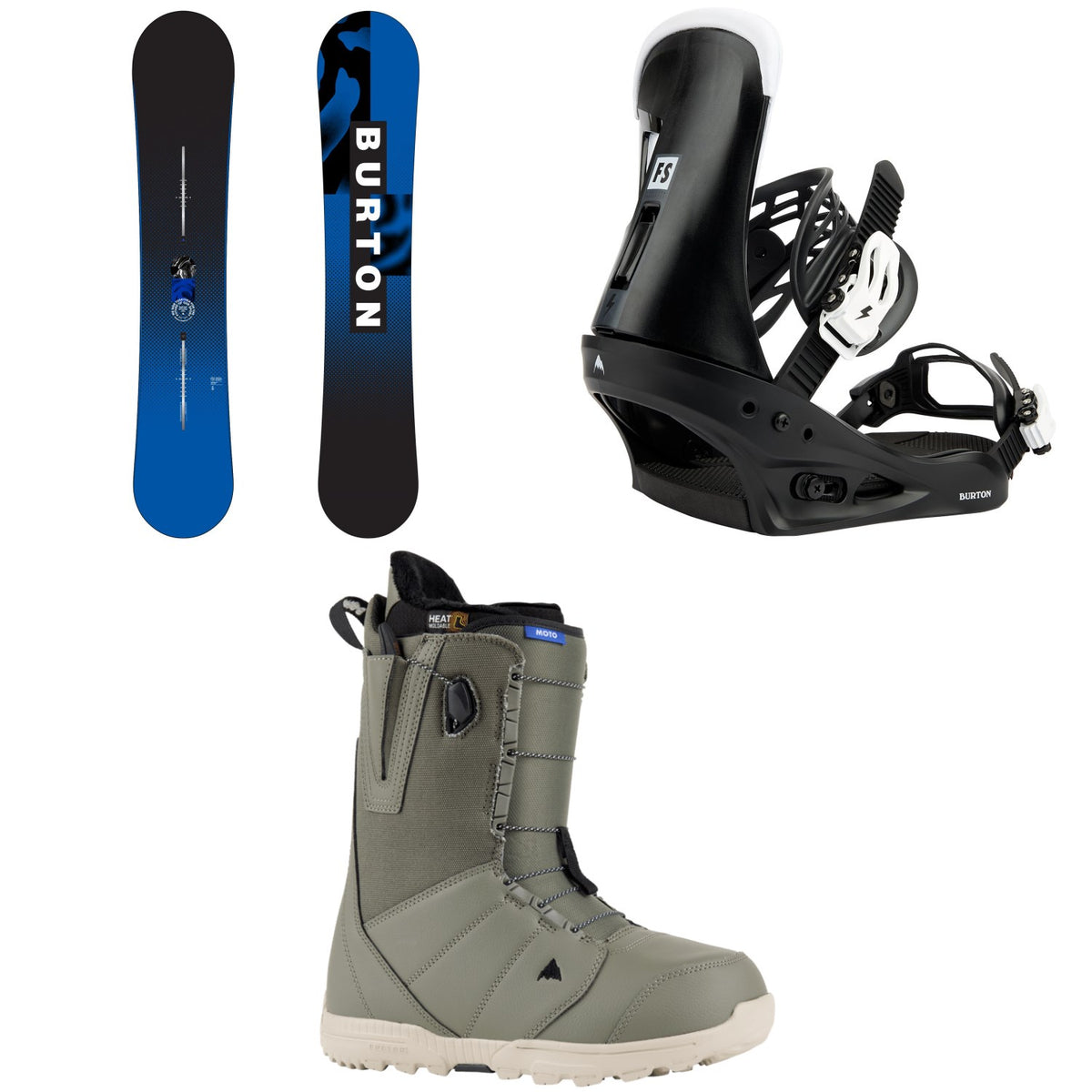 Burton Ripcord Snowboard + Freestyle Snowboard Bindings + Moto Snowboard Boots 2024
