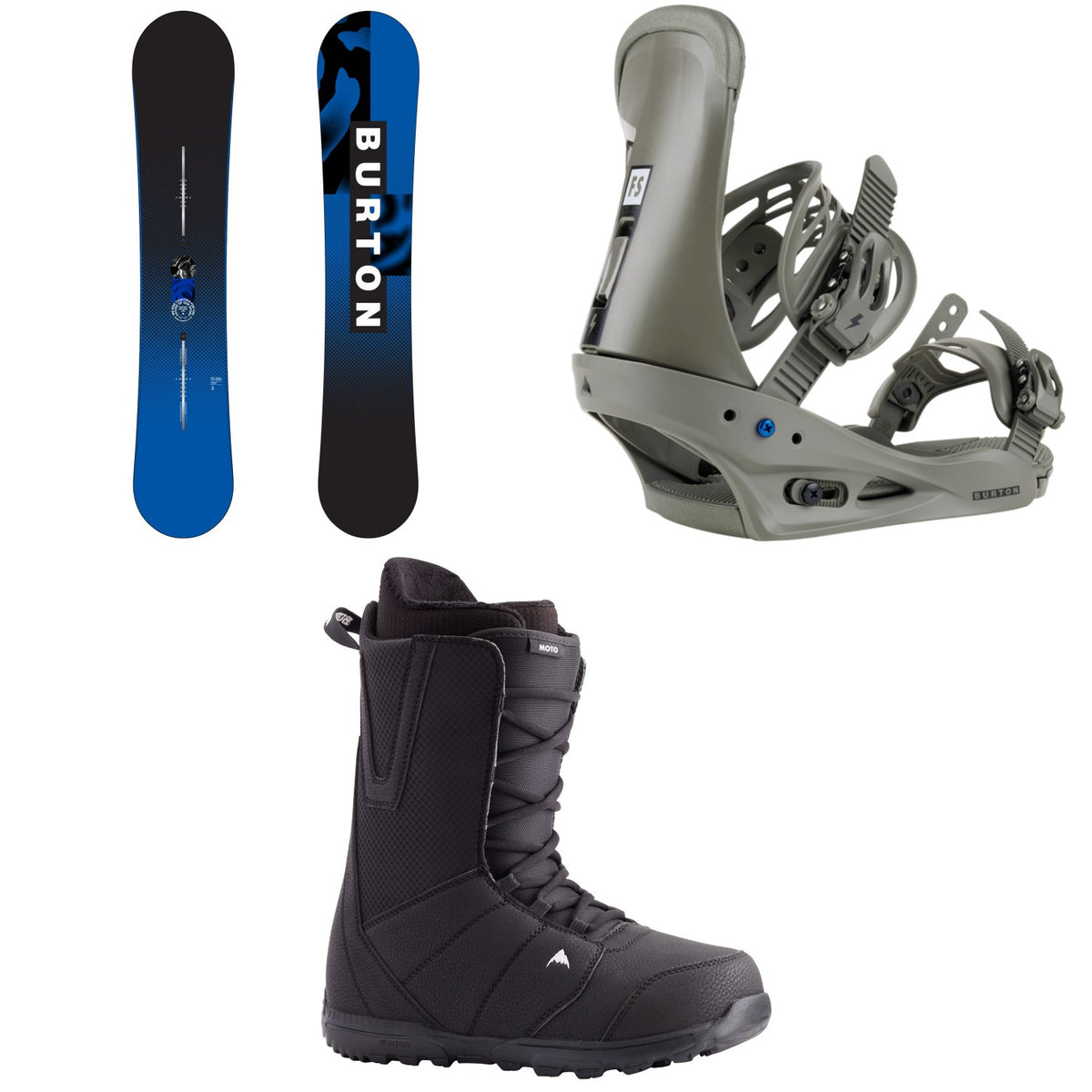 Burton Ripcord Snowboard + Freestyle Snowboard Bindings + Moto Lace Snowboard Boots 2024
