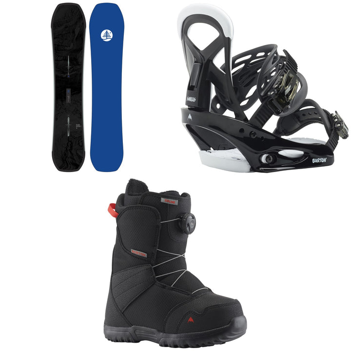 Burton Family Tree Hometown Hero Snowboard + Mission Smalls Snowboard Bindings  + Zipline Boa Snowboard Boots - Big Kids'