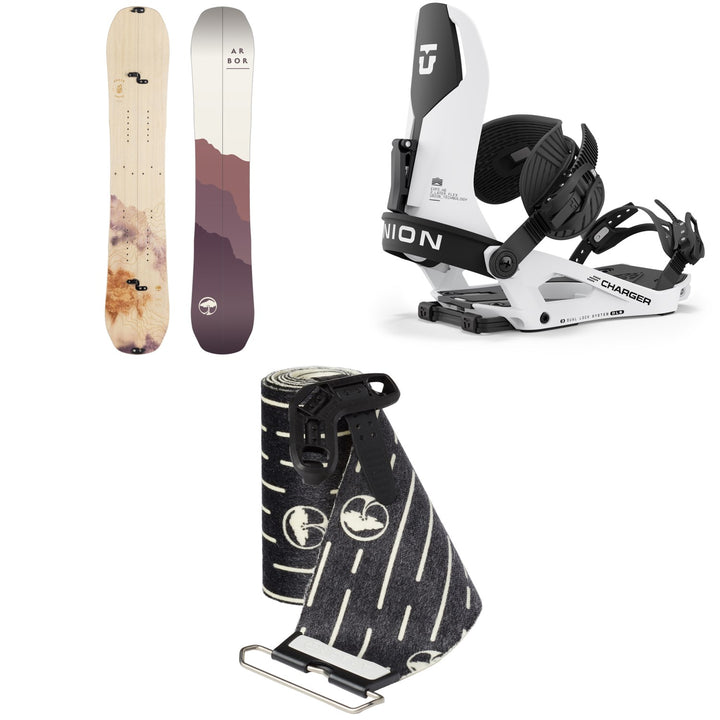 Arbor Swoon Rocker Splitboard + Union Charger Splitboard Bindings + Swoon/Veda Splitboard Skins - Women's 2024