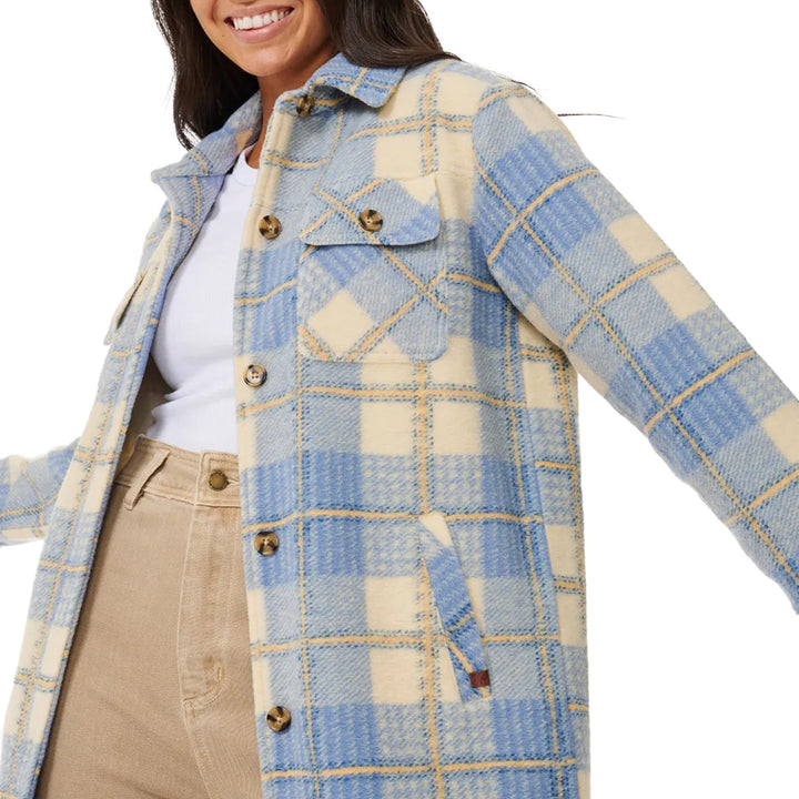 Rip Curl Long Line Check Jacket - Women's Mid Blue