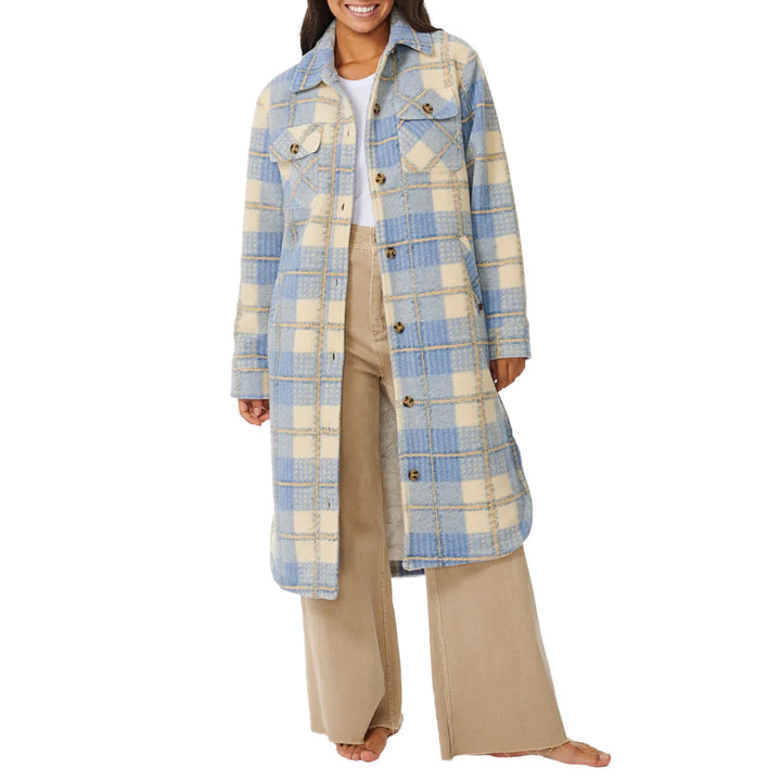 Rip Curl Long Line Check Jacket - Women's Mid Blue