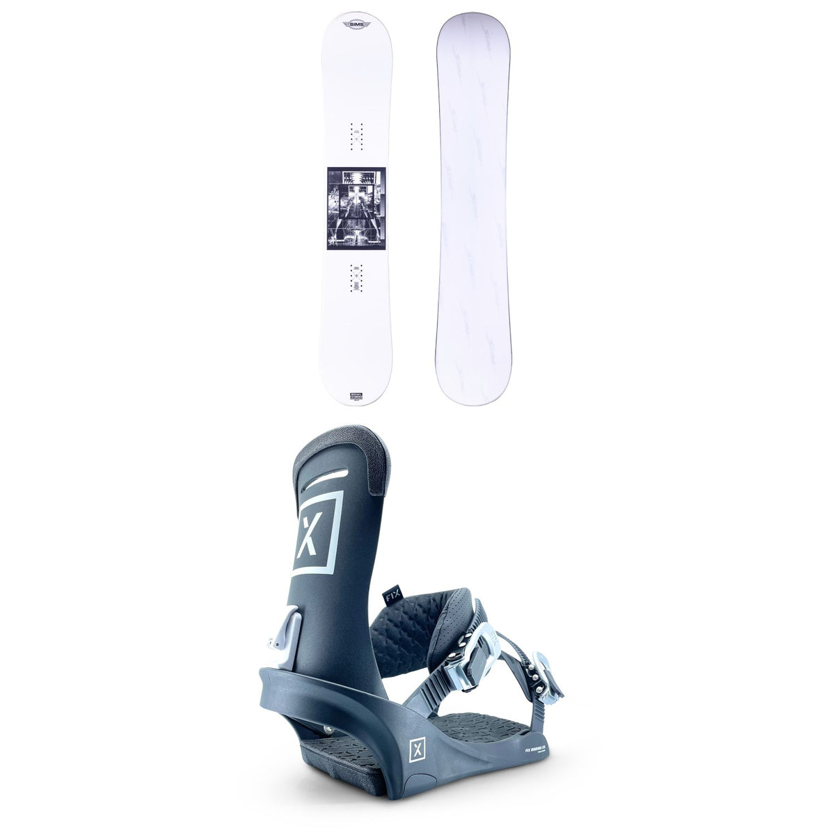 Sims Bowl Squad Snowboard + Fix Truce Snowboard Bindings 2024