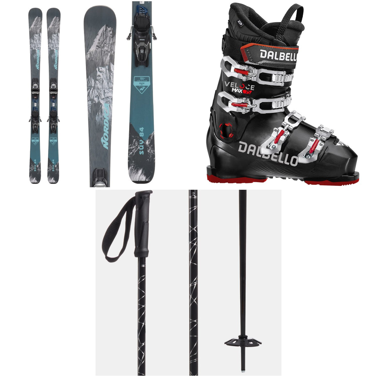 Nordica SUV 84 + TP2 Compact FDT Ski Bindings + Dalbello Veloce Max 75 Ski Boots + evo Refract Ski Poles 2024