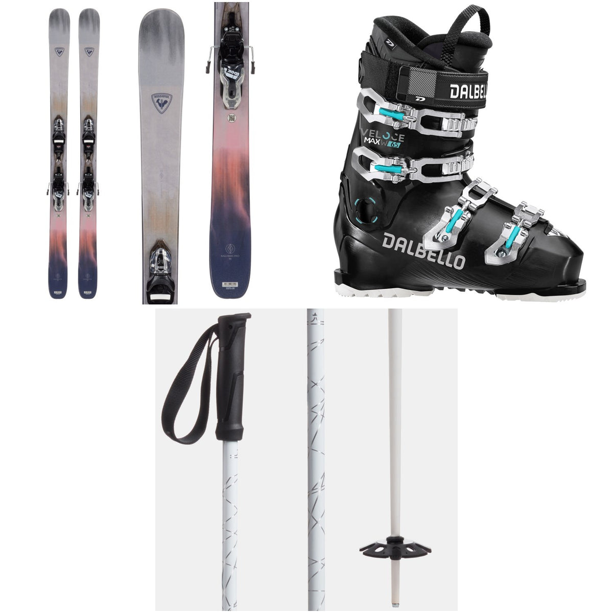Rossignol Rallybird 90 Pro Skis + Xpress 10W GW Bindings + Dalbello Veloce Max 65 W Ski Boots - Women's + evo Refract Ski Poles 2024