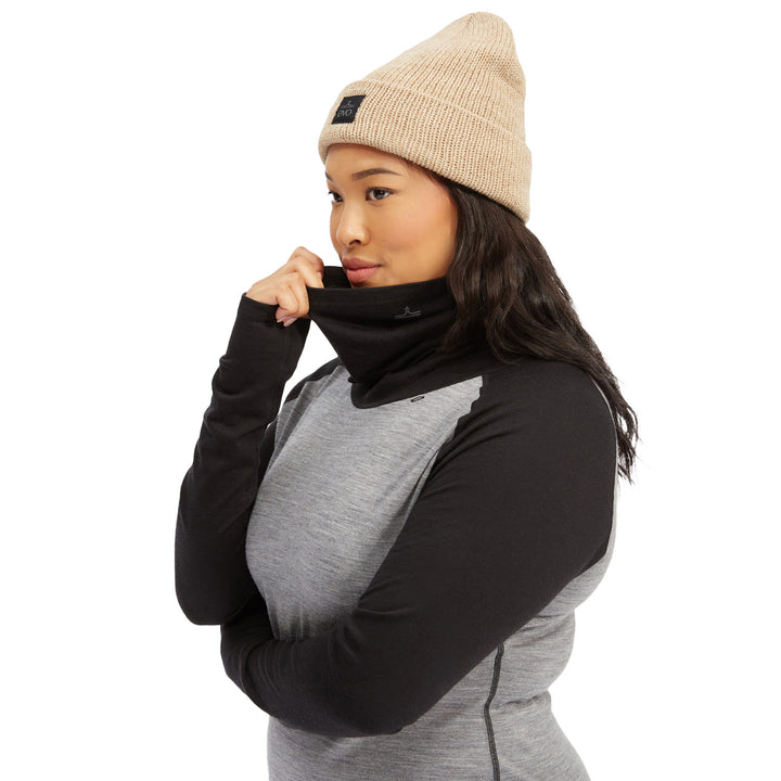 evo Ridgetop Merino Wool Midweight High Neck Top - Women's Heather Grey/Black