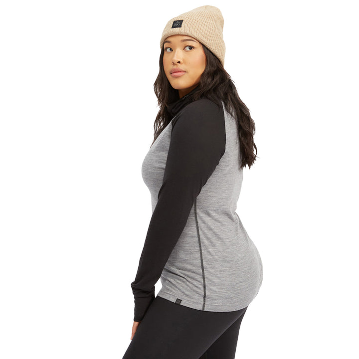 evo Ridgetop Merino Wool Midweight High Neck Top - Women's Heather Grey/Black