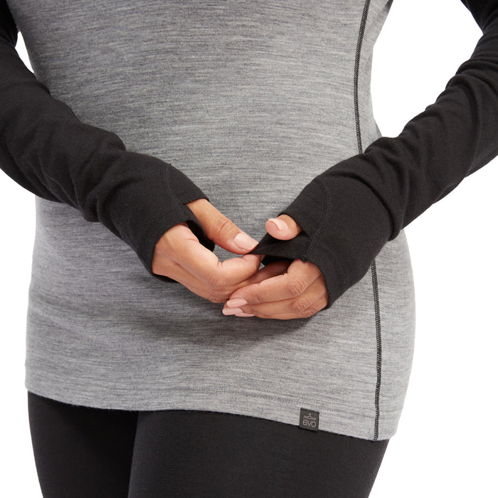 evo Ridgetop Merino Wool Midweight High Neck Top - Women's Heather Grey/Black