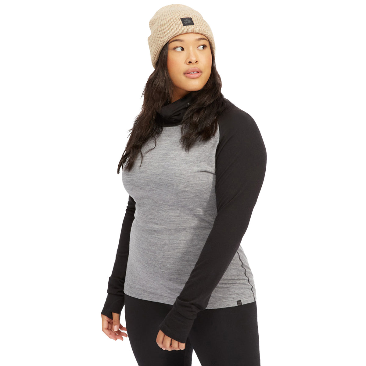 evo Ridgetop Merino Wool Midweight High Neck Top - Women's Heather Grey/Black