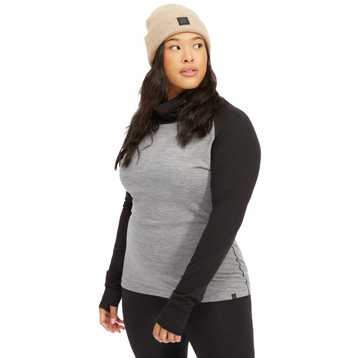 evo Ridgetop Merino Wool Midweight High Neck Top - Women's Heather Grey/Black