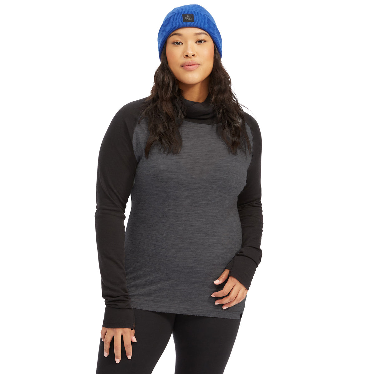 evo Ridgetop Merino Wool Midweight High Neck Top - Women's Charcoal Heather/Black