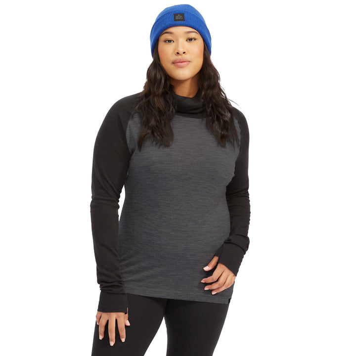 evo Ridgetop Merino Wool Midweight High Neck Top - Women's Charcoal Heather/Black