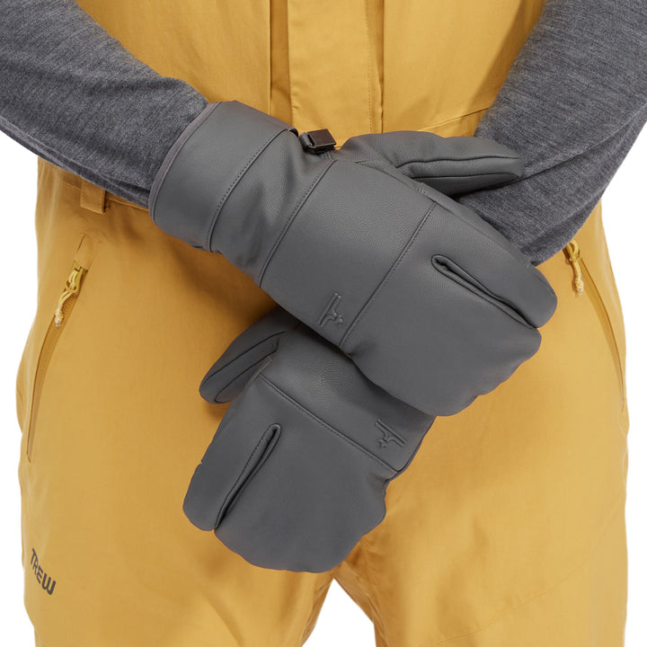evo Pagosa Leather 3-Finger Mittens Charcoal