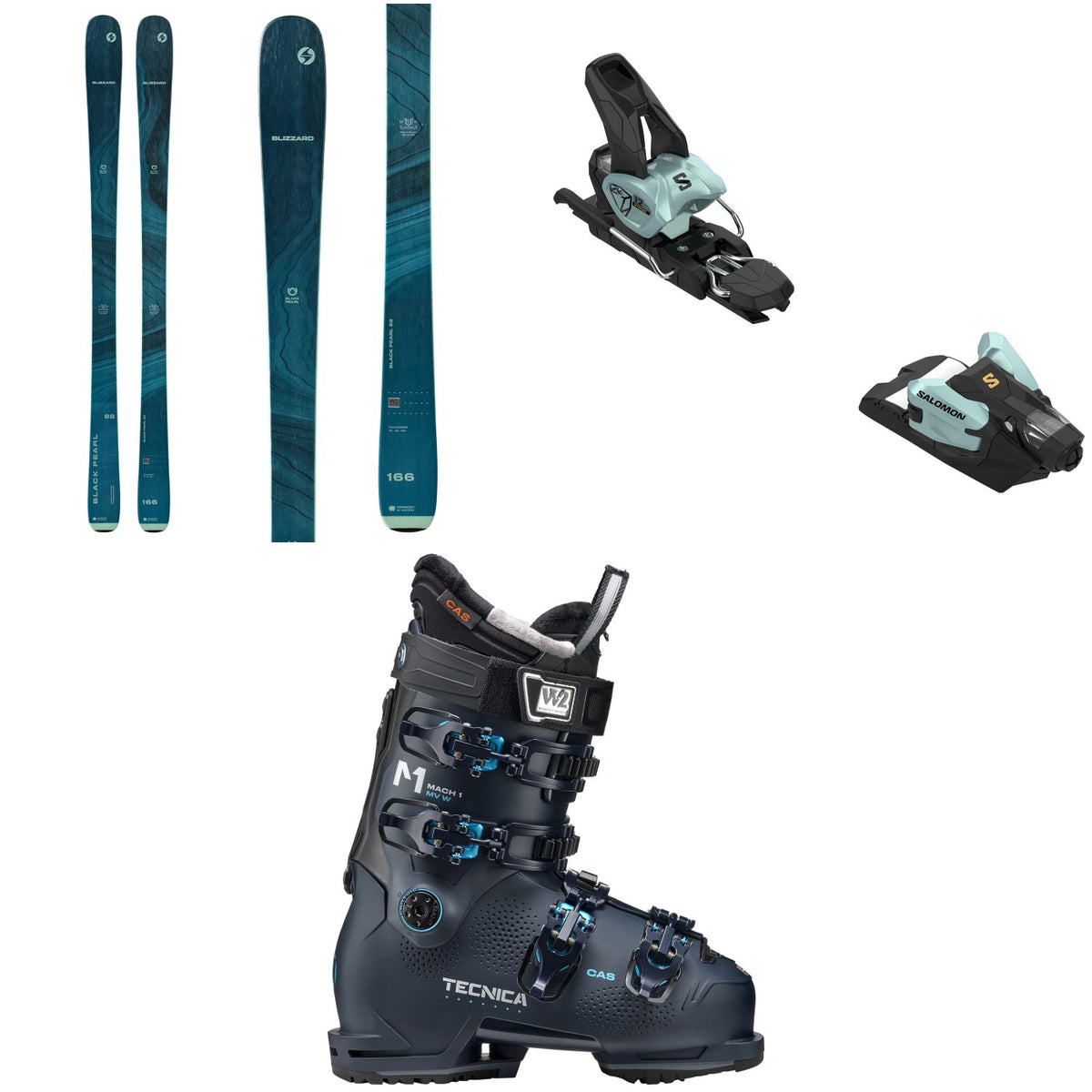 Blizzard Black Pearl 82 Skis - Women's + Salomon Strive 12 GW Ski Bindings + Tecnica Mach1 MV 95 W Ski Boots - Women's