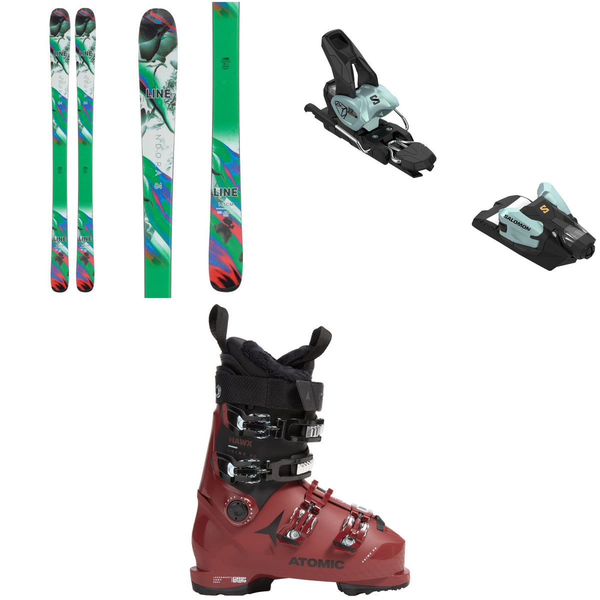 Line Skis Pandora 84 Skis - Women's + Salomon Strive 12 GW Ski Bindings + Atomic Hawx Prime 95 GW Ski Boots - Women's 2024