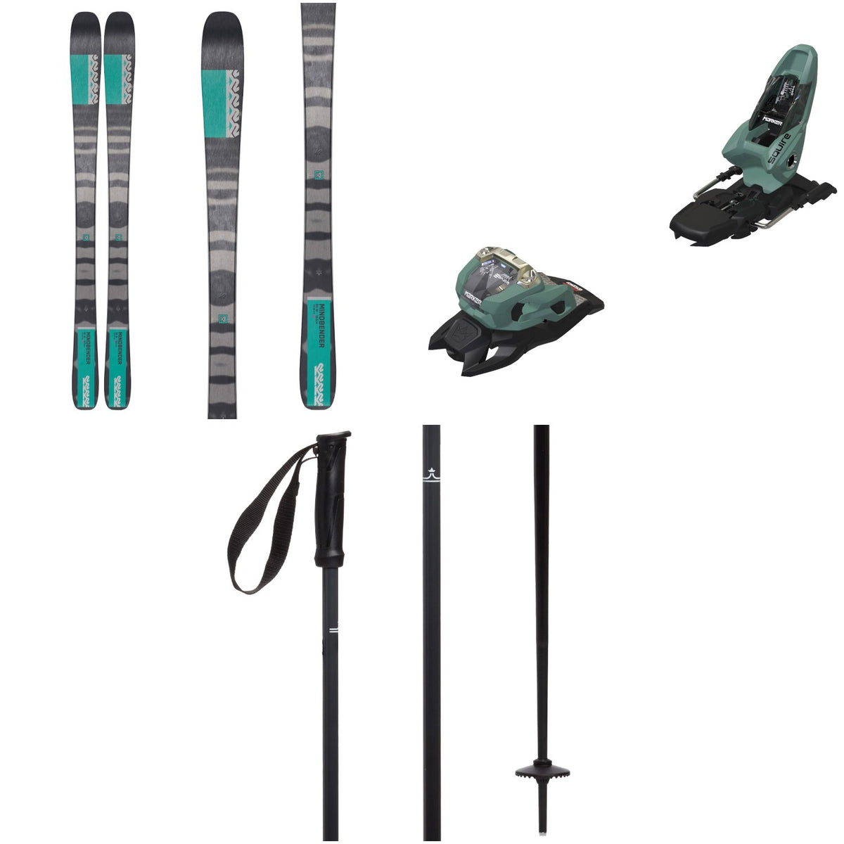 K2 Mindbender 85 Skis - Women's + Marker Squire 11 Ski Bindings + evo Merge Ski Poles