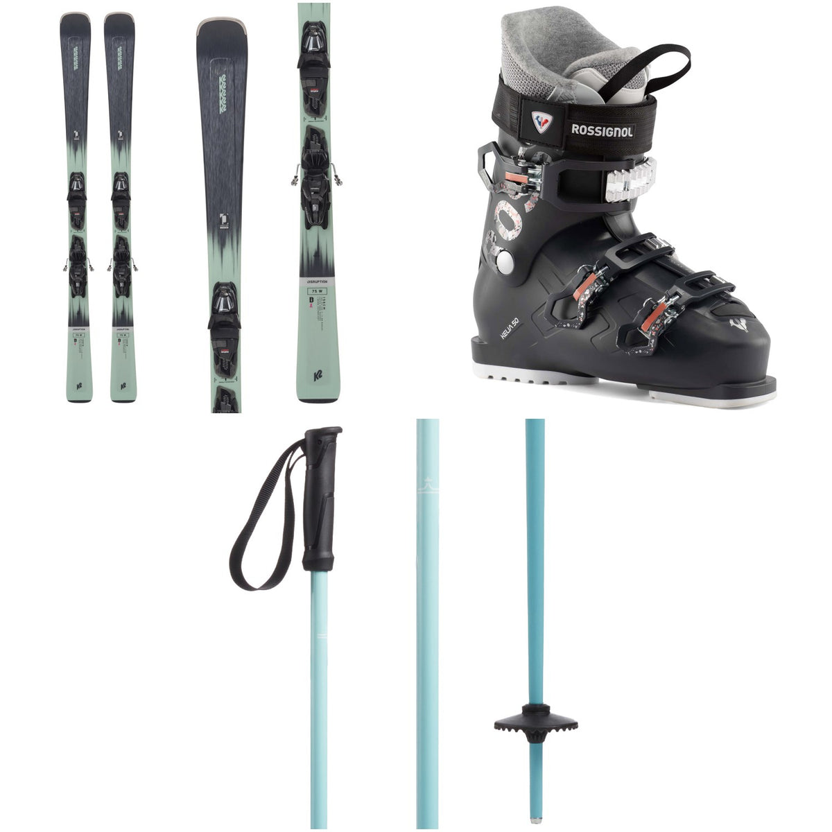 K2 Disruption 75 Skis + M2 10 Quikclik Bindings + Rossignol Kelia 50 Ski Boots - Women's + evo Merge Ski Poles 2024