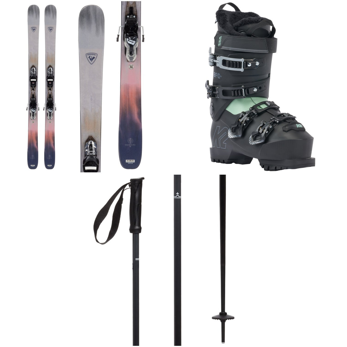 Rossignol Rallybird 90 Pro Skis + Xpress 10W GW Bindings + K2 BFC 75 Ski Boots - Women's + evo Merge Ski Poles 2024