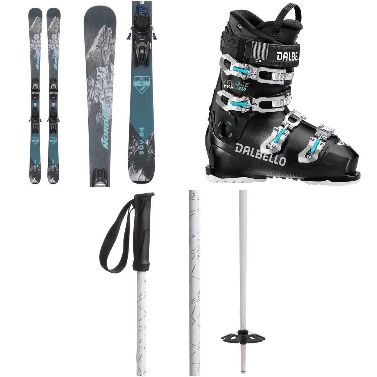Nordica SUV 84 + TP2 Compact FDT Ski Bindings + Dalbello Veloce Max 65 W Ski Boots - Women's + evo Refract Ski Poles 2024