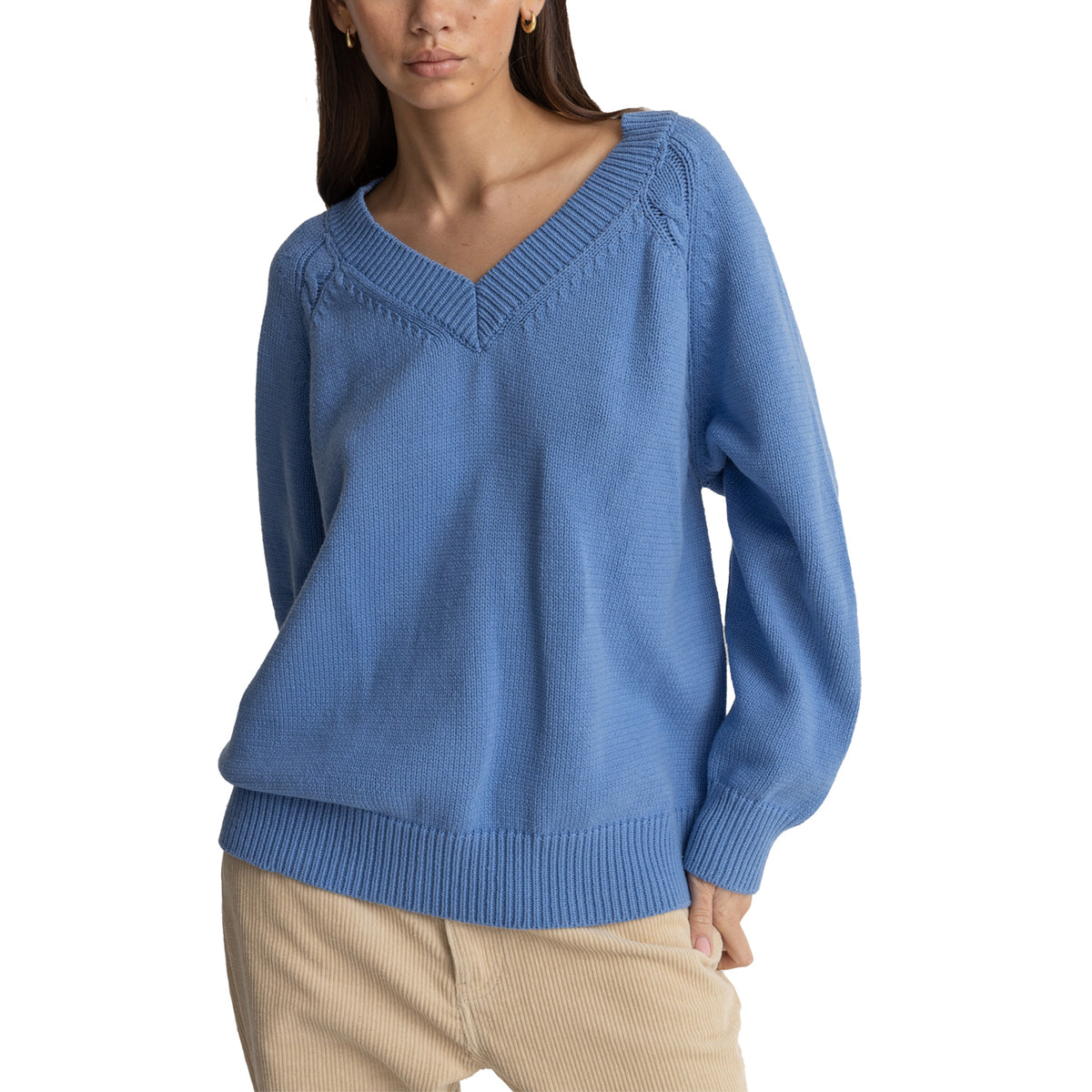 Rhythm Moonstone Oversized V Neck Sweater - Women's Blue