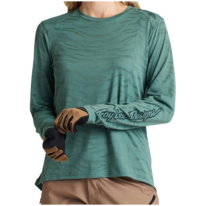 Troy Lee Designs Lilium Long-Sleeve Jersey - Women's Tiger Jacquard Steel Green
