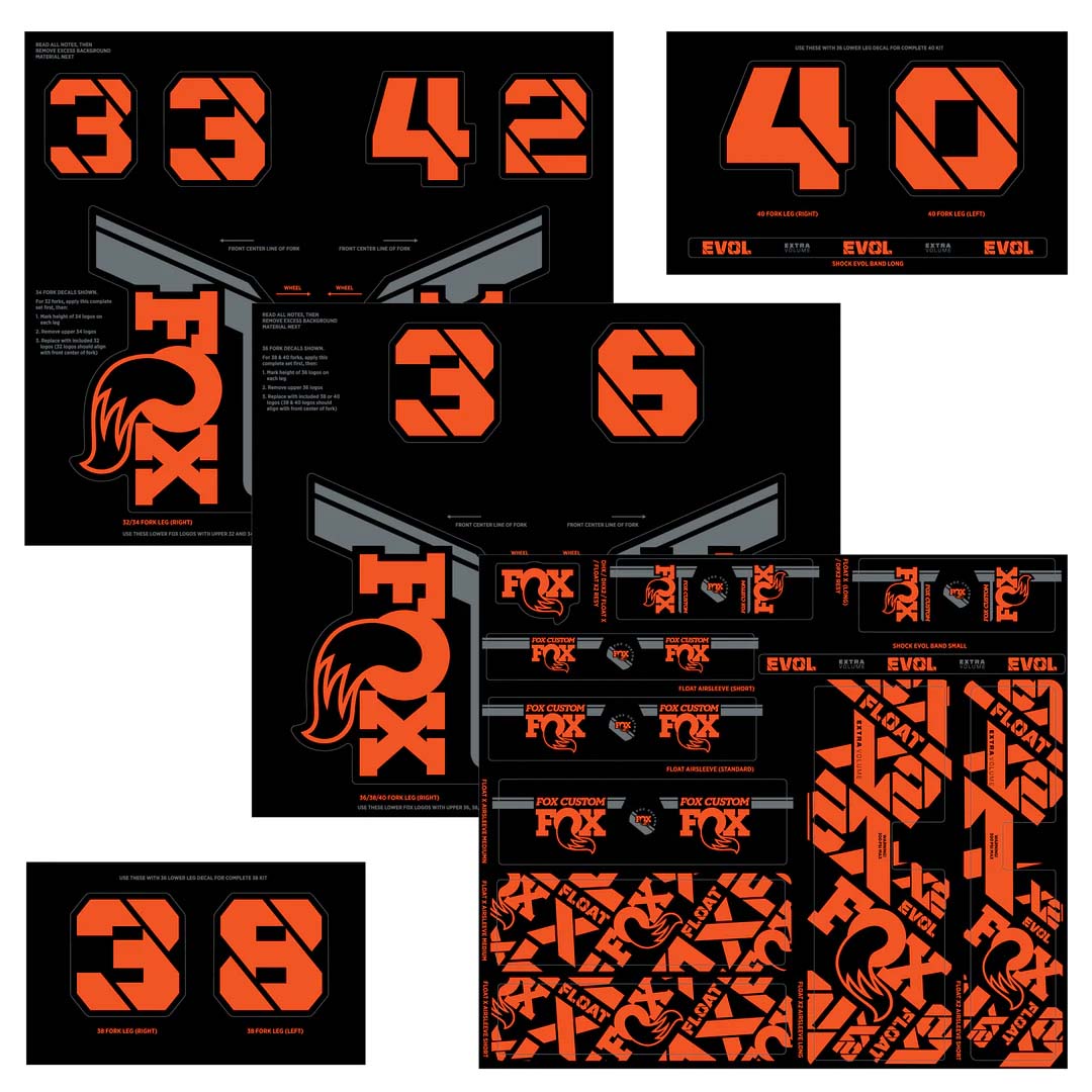 Fox Racing Custom Fork and Shock Decal Kit Factory Orange