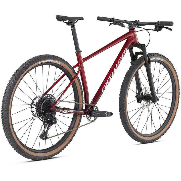 Specialized Chisel Comp Complete Mountain Bike 2024 Gloss Red Tint Fade Over Brushed Silver/Tarmac Black/White w/Gold Pearl