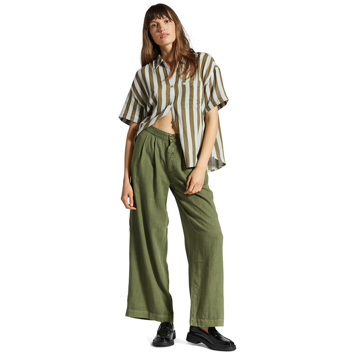 Brixton Mykonos Stripe Boyfriend Short-Sleeve Shirt - Women's Military Olive