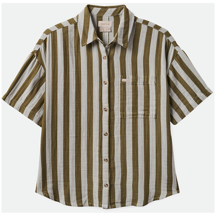Brixton Mykonos Stripe Boyfriend Short-Sleeve Shirt - Women's Military Olive