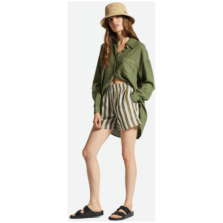 Brixton Mykonos Stripe Boxer Shorts - Women's Military Olive